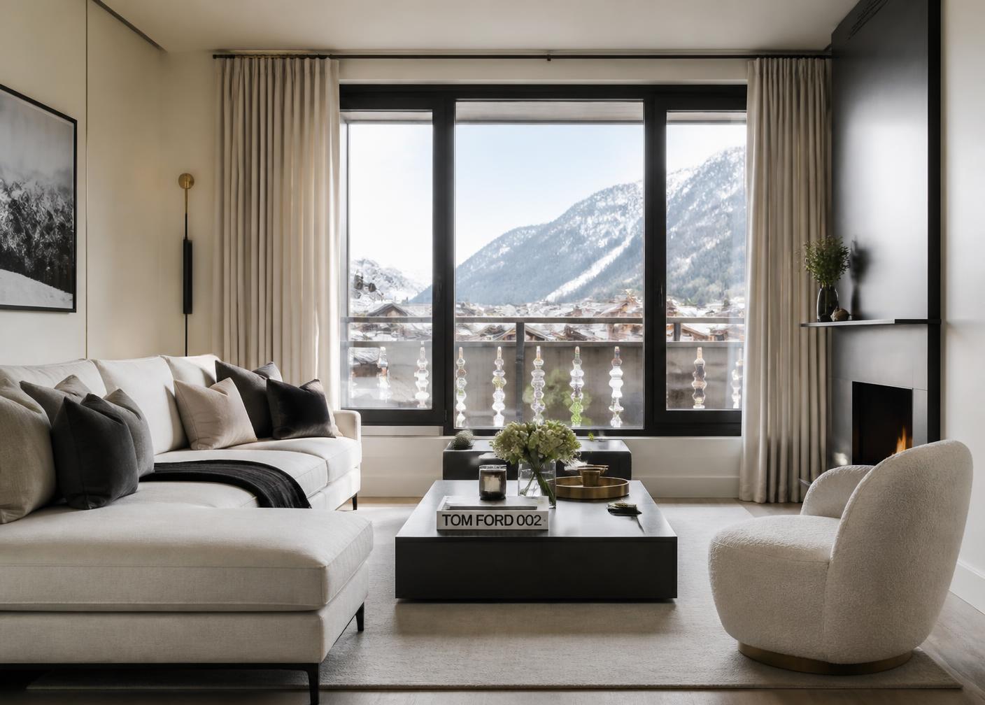 Séjour contemporain d'un appartement de montagne